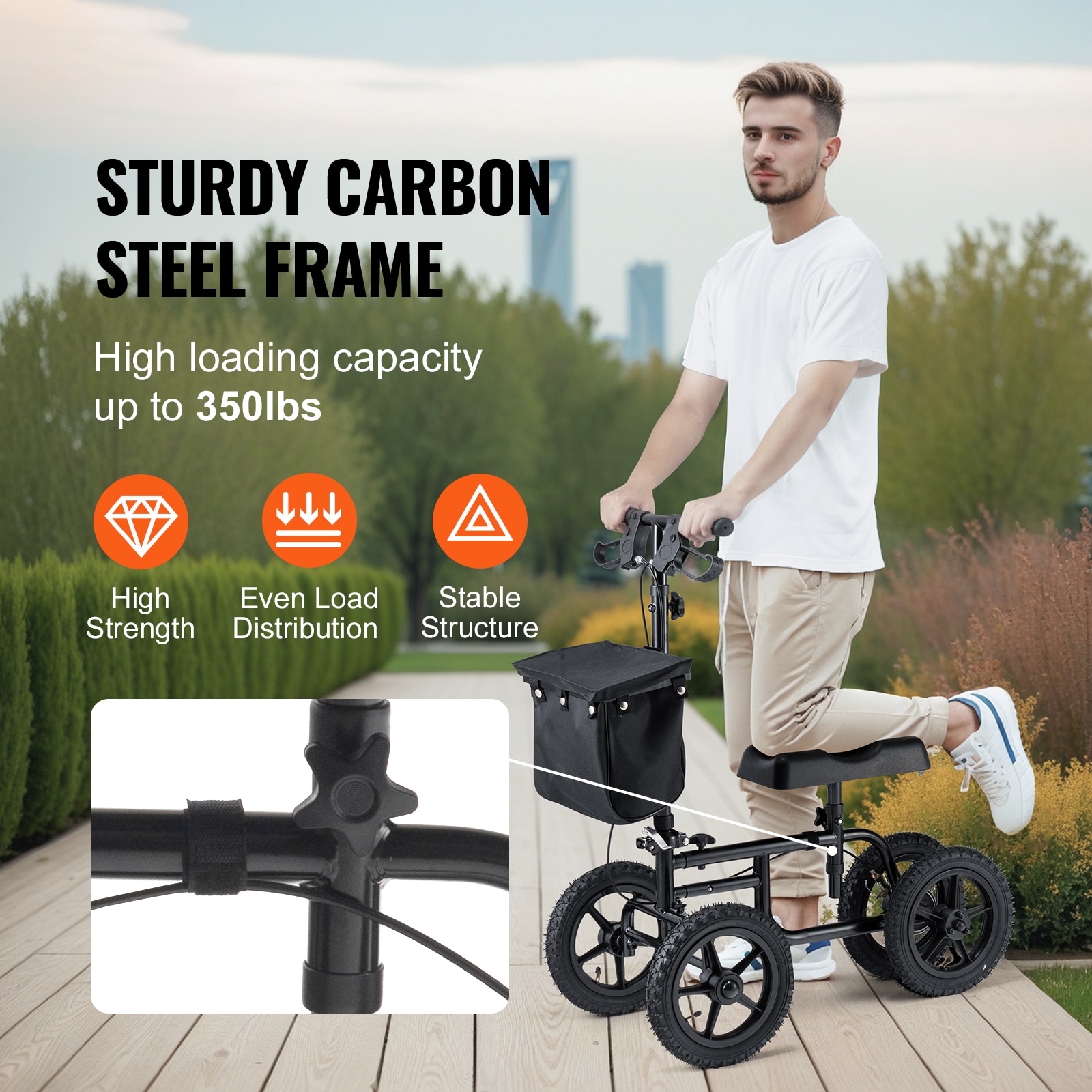 Folding Knee Scooter Steerable Knee Walker For Leg Recovery_voghion.com